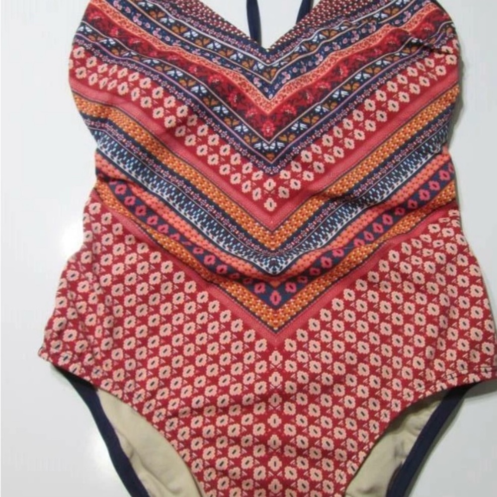 Kona Sol Red and Blue Patterned Swim Coverup